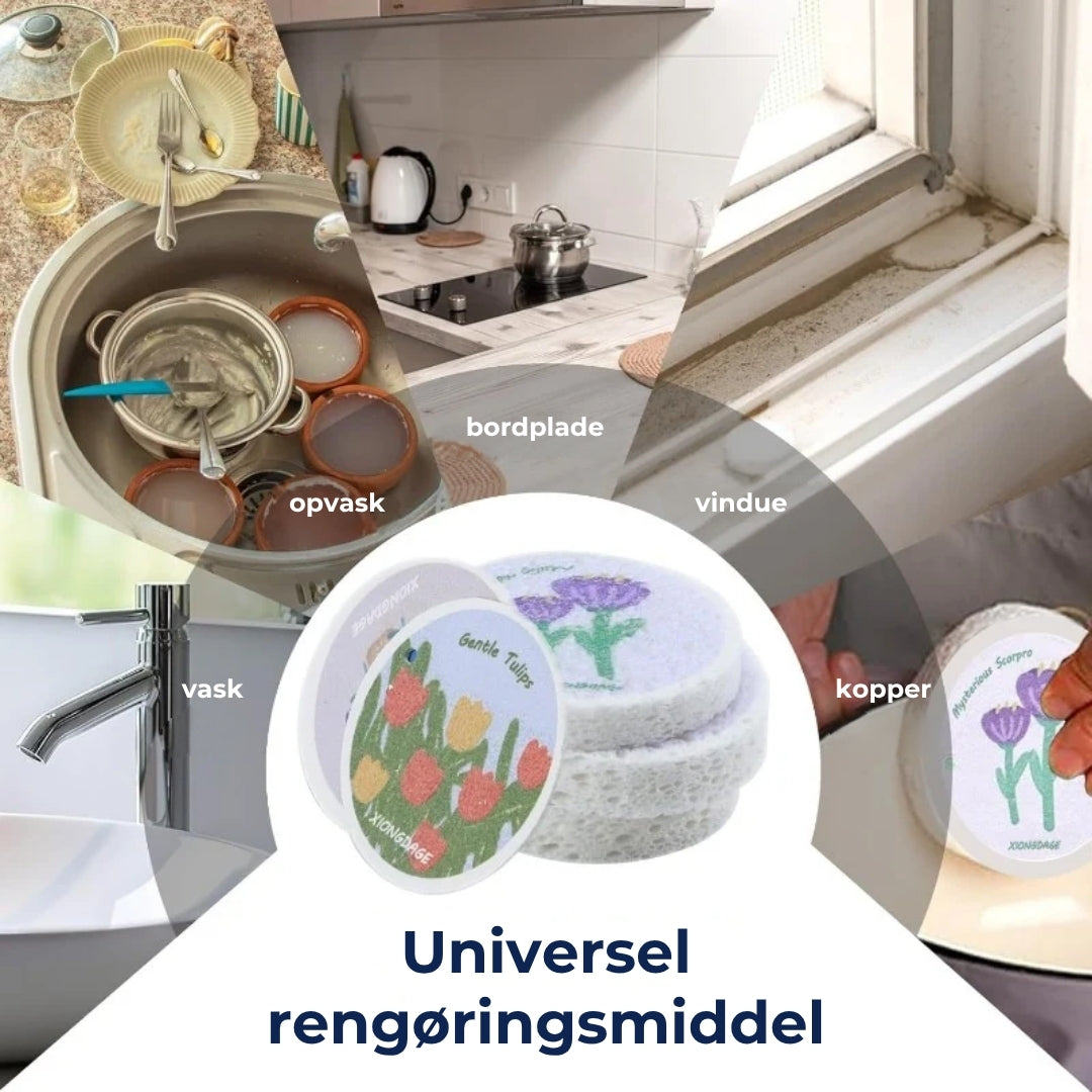 Absorberende svamp af træmasse med blomstermønster – 5 stk.