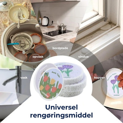 Absorberende svamp af træmasse med blomstermønster – 5 stk.