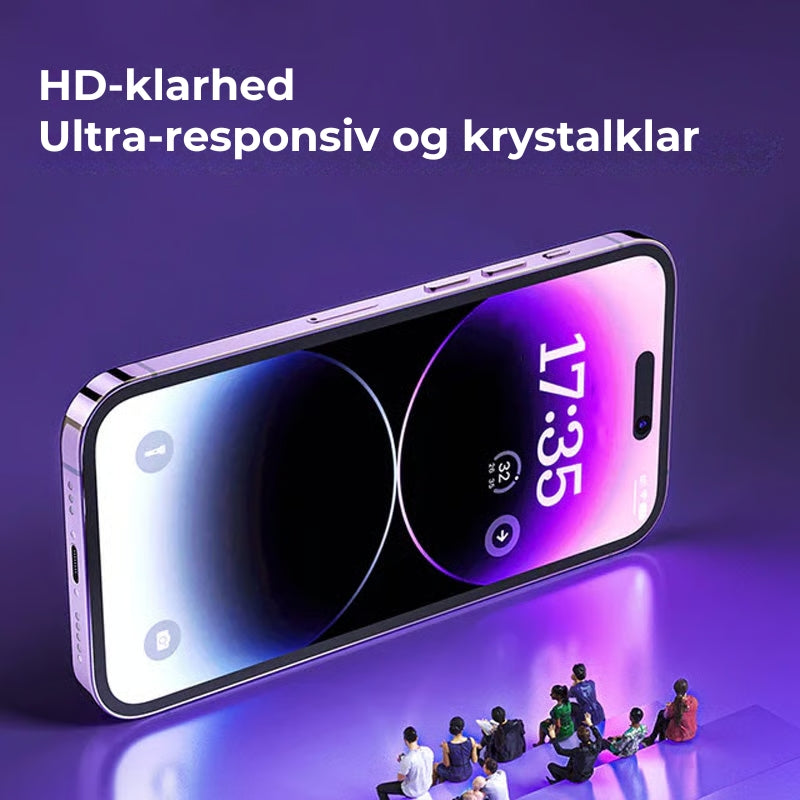 iPhone sikkerhedssæt med silketrykt støvfri hærdet skærmfilm