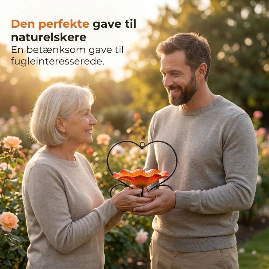 Fuglefoderskål med blomstermotiv