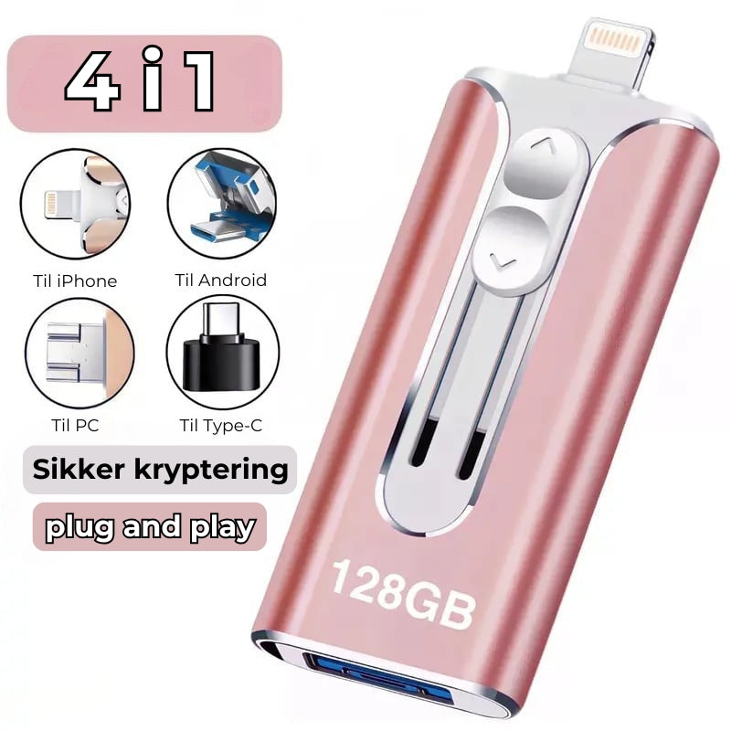 32~256 GB Micro USB + Lightning + USB 3.0 4-i-1 mobil U-disk
