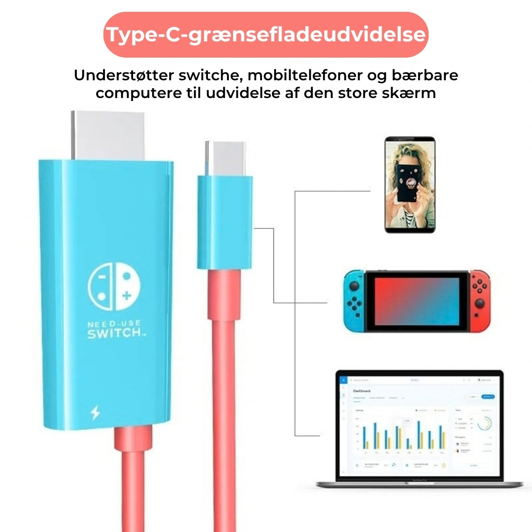 Type-C til HDMI 4K-kabel med 100 W opladningsfunktion