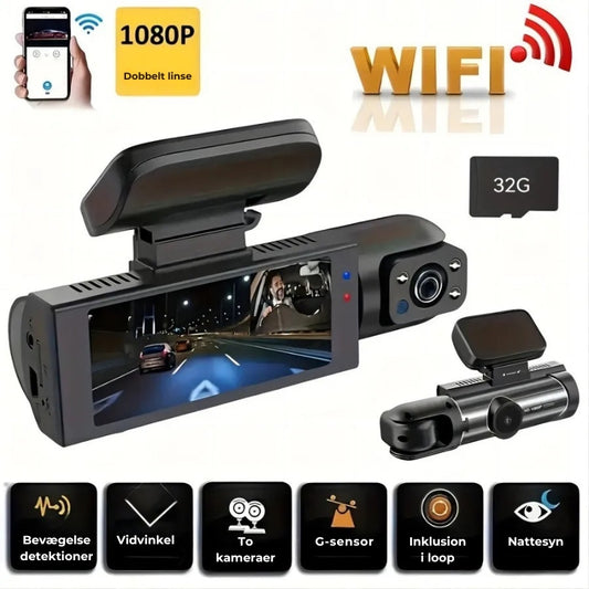 M8 Dashcam med dobbelt linse - 1080P HD - WiFi