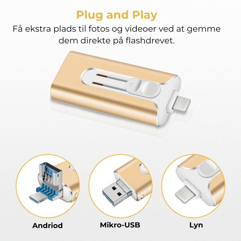 32~256 GB Micro USB + Lightning + USB 3.0 4-i-1 mobil U-disk