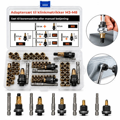Adaptersæt til skruemøtrikker til boremaskiner og manuel betjening (M3-M8)
