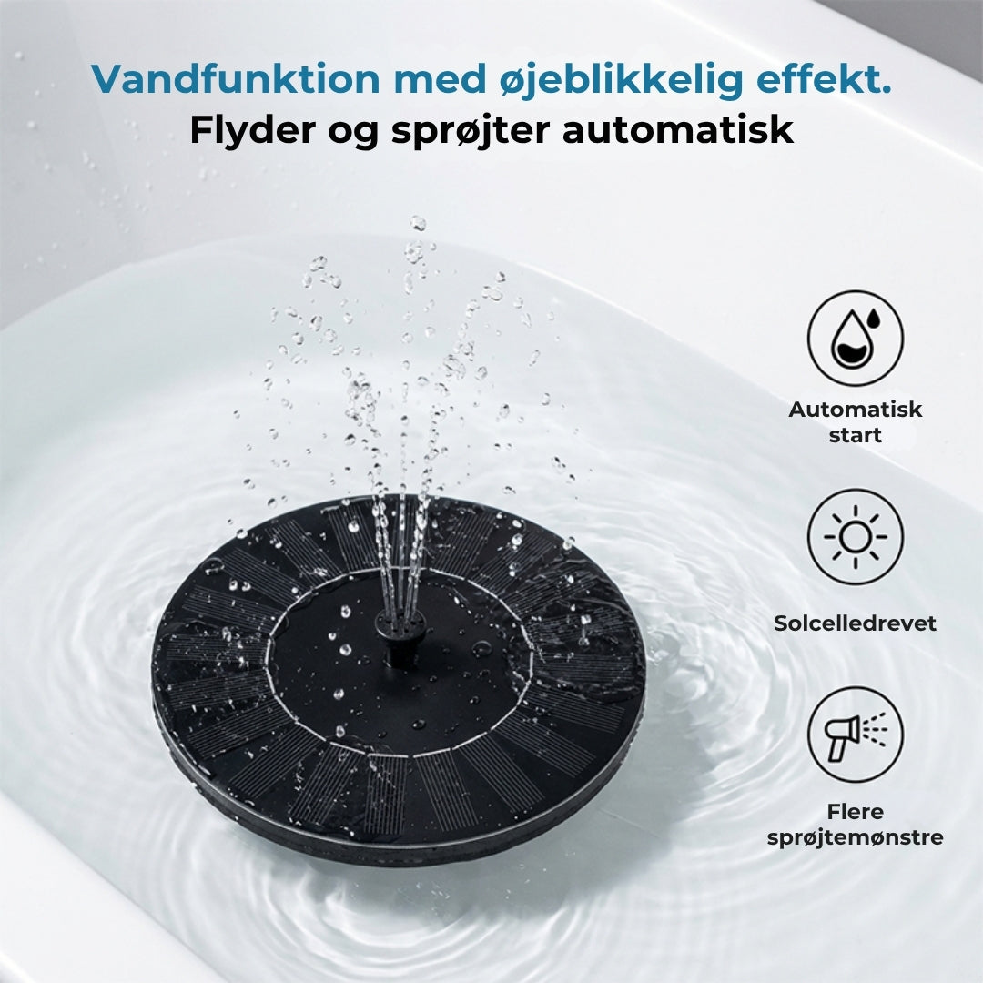 Automatisk springvand drevet af solenergi