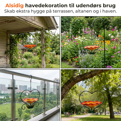 Fuglefoderskål med blomstermotiv