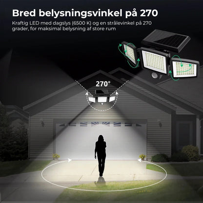 Udendørs solcelledrevet LED-væglampe med bevægelsessensor – 200 LED og vandtæt