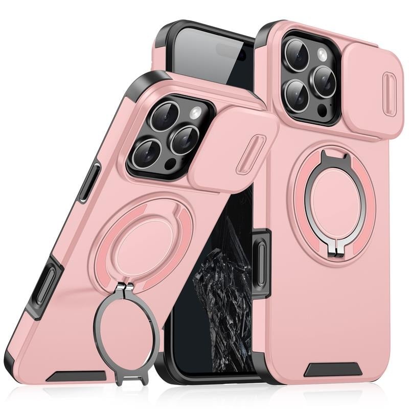 iPhone-cover med skydedæksel til kameraet og roterbar ringholder
