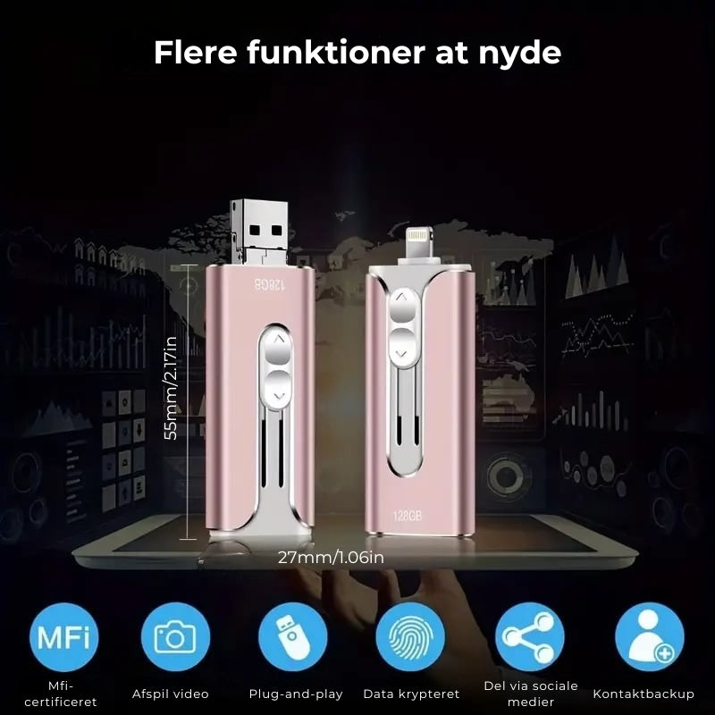 32~256 GB Micro USB + Lightning + USB 3.0 4-i-1 mobil U-disk