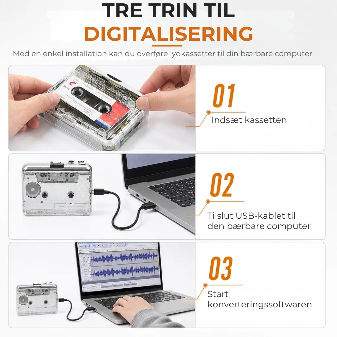 2-i-1 kassetteafspiller og kassette-til-MP3-konverter
