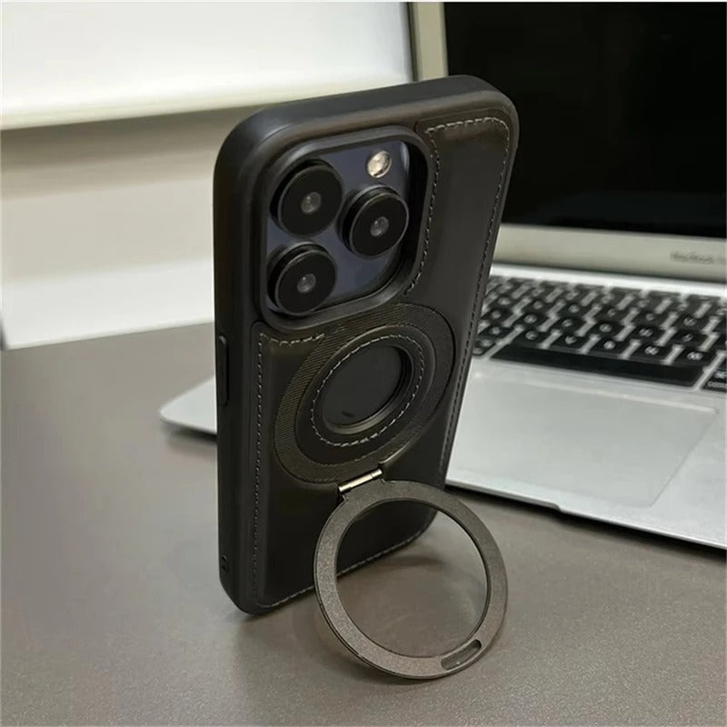 Luksus læder iPhone Cover med indbygget stativ