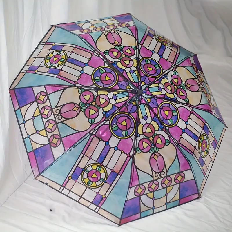 Vintage paraply med glasmosaikmotiv