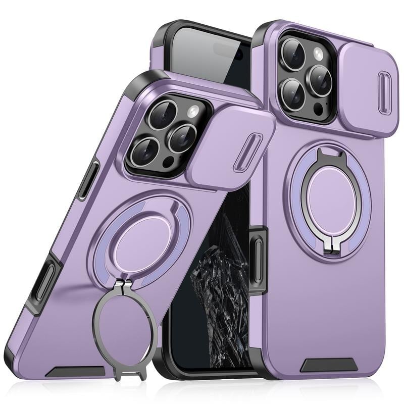 iPhone-cover med skydedæksel til kameraet og roterbar ringholder