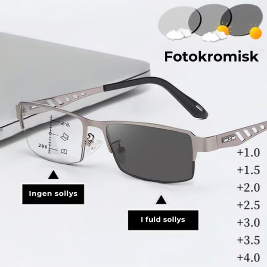 Ultralette multifokale briller med farveskift