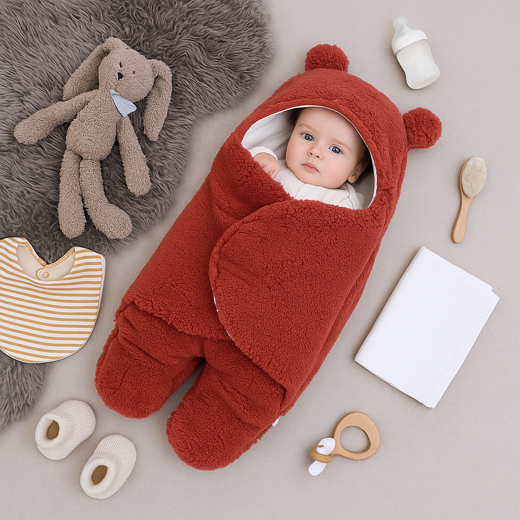 Baby tæppe og pyjamas med bjørnemotiv
