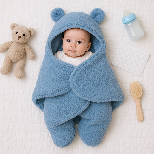 Baby tæppe og pyjamas med bjørnemotiv