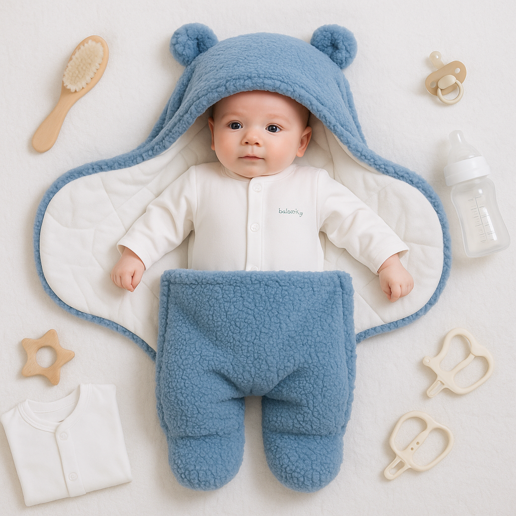 Baby tæppe og pyjamas med bjørnemotiv