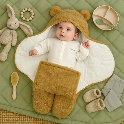 Baby tæppe og pyjamas med bjørnemotiv