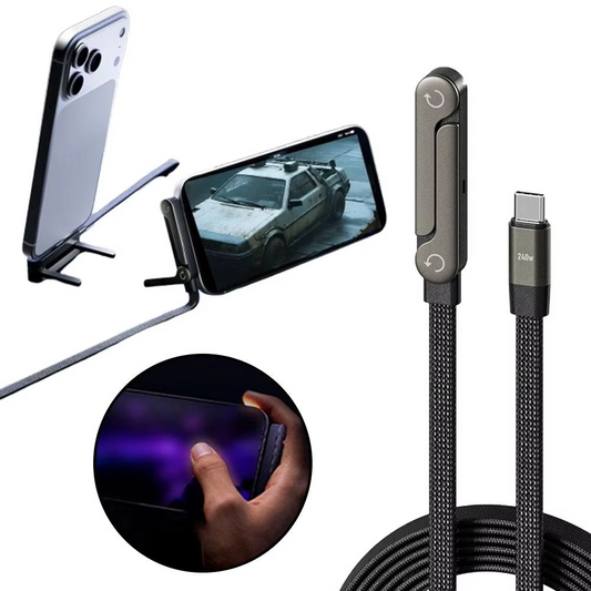 Ergonomisk 2-i-1 kabel til hurtig opladning og telefonholder