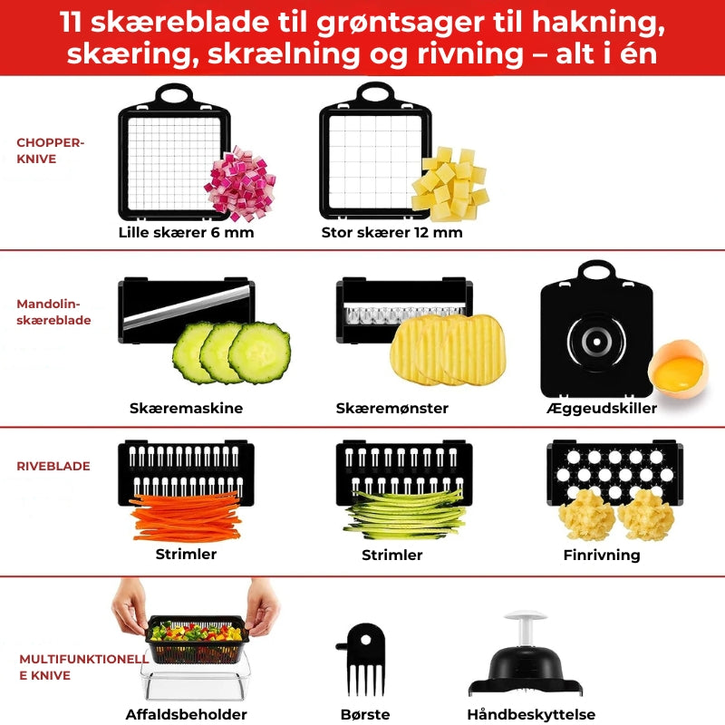 Multifunktionel grøntsagshakker og -skærer med tilbehør