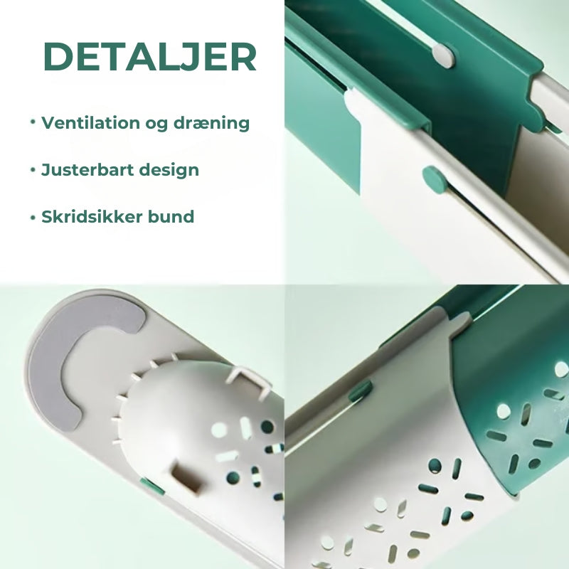 Teleskopisk opbevaringshylde til vask