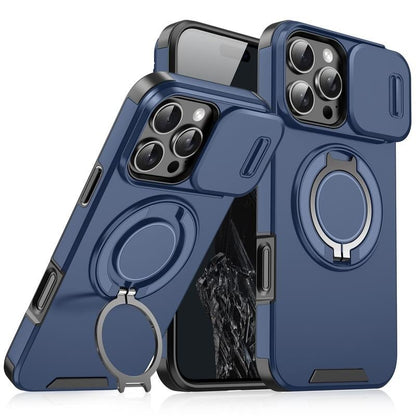 iPhone-cover med skydedæksel til kameraet og roterbar ringholder
