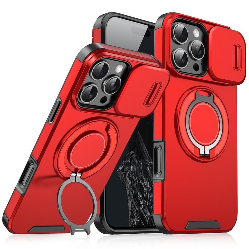 iPhone-cover med skydedæksel til kameraet og roterbar ringholder