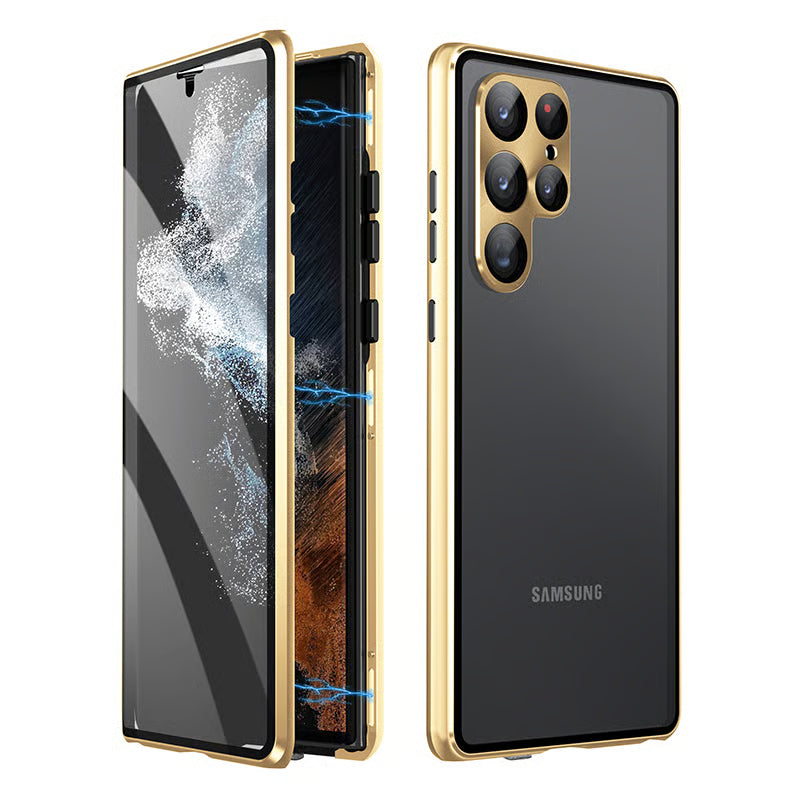 🔥 Magnetisk cover til Samsung mobil med dobbeltsidet hærdet glas