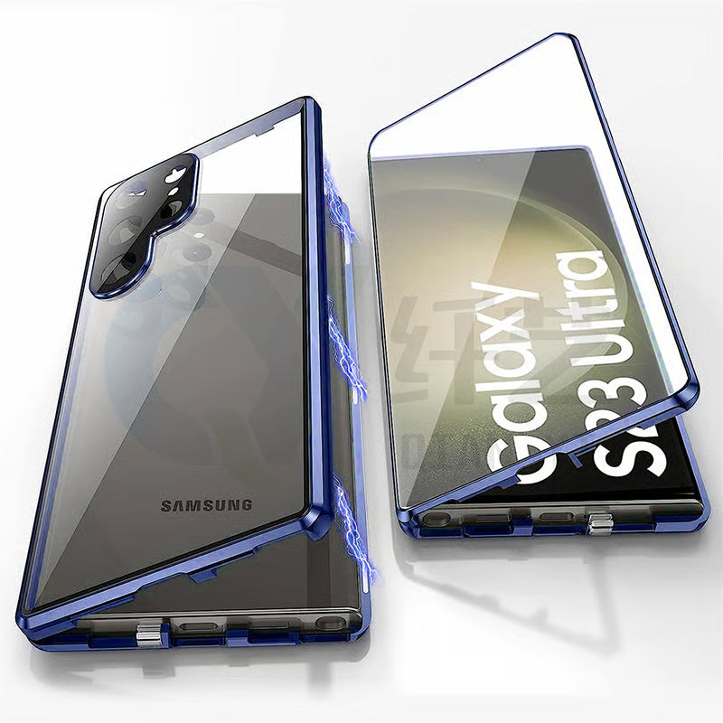 🔥 Magnetisk cover til Samsung mobil med dobbeltsidet hærdet glas