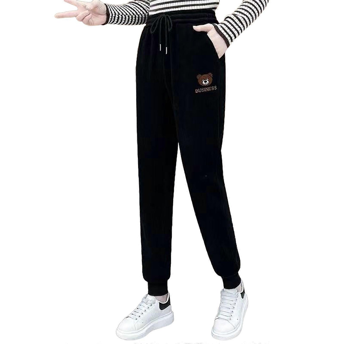 Damejoggingbukser i varmt fløjlscorduroy