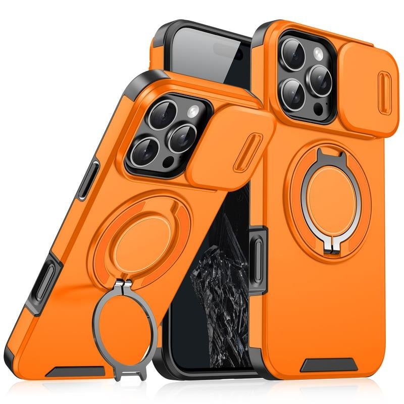 iPhone-cover med skydedæksel til kameraet og roterbar ringholder
