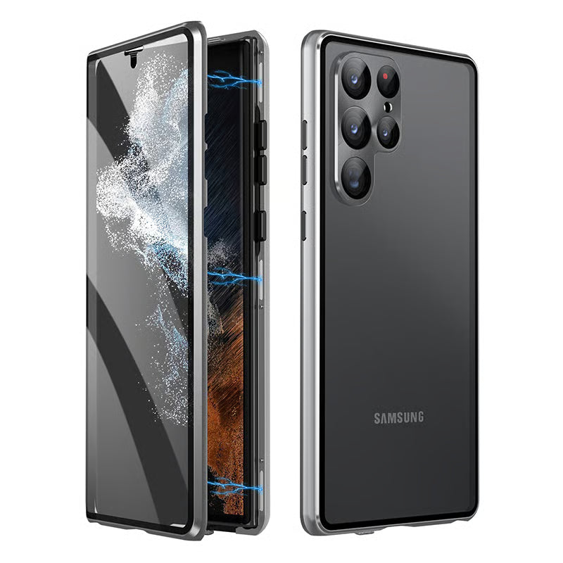 🔥 Magnetisk cover til Samsung mobil med dobbeltsidet hærdet glas