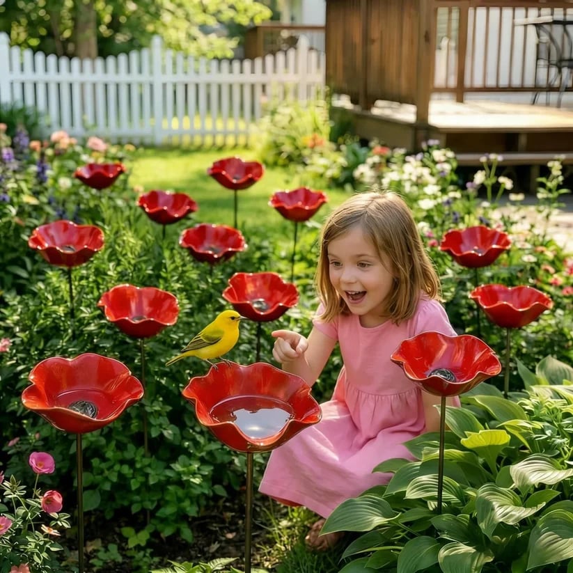 Håndlavet fuglebad i blomsterform