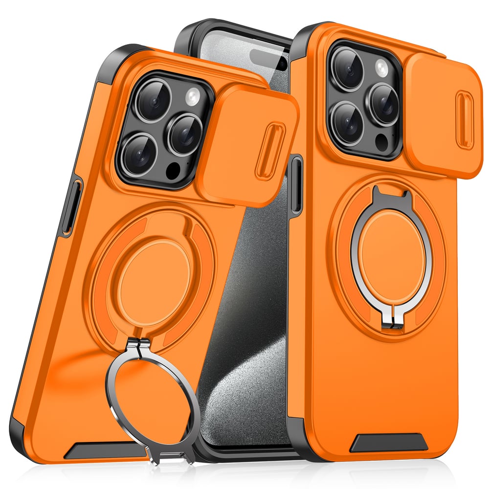 iPhone-cover med skydedæksel til kameraet og roterbar ringholder