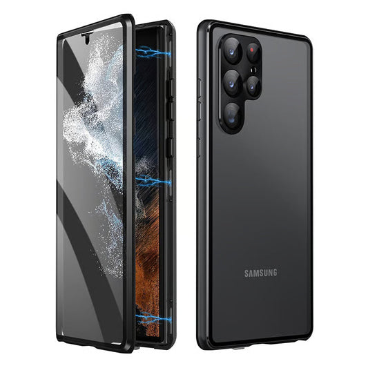 🔥 Magnetisk cover til Samsung mobil med dobbeltsidet hærdet glas