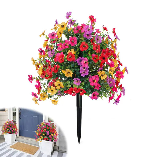 Blomsterdekoration med kunstig eukalyptus og violer