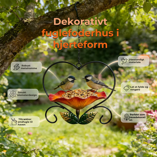 Fuglefoderskål med blomstermotiv