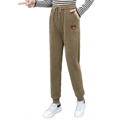 Damejoggingbukser i varmt fløjlscorduroy