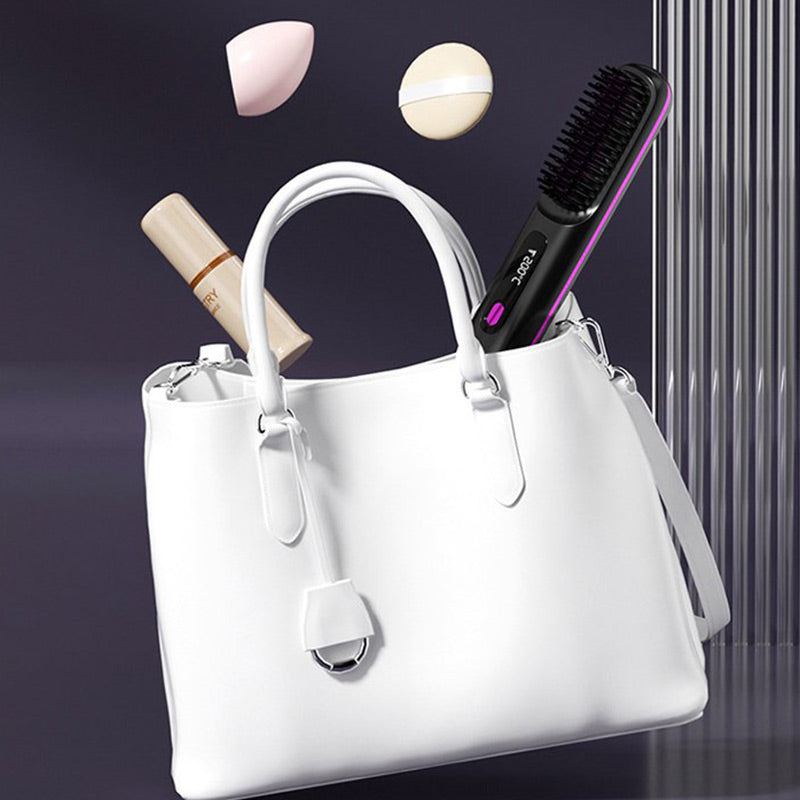 Trådløs keramisk varme hårglatningsbørste