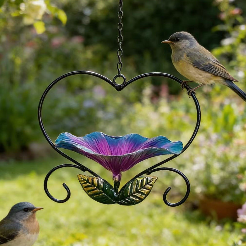 Fuglefoderskål med blomstermotiv