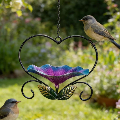 Fuglefoderskål med blomstermotiv